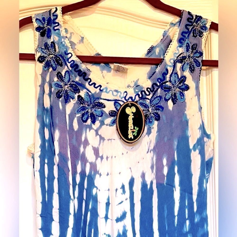 SHORELINE Summer Shift Dress Women Multiple Sizes Blue Tie-Dye Sleeveless NEW - Picture 6 of 12